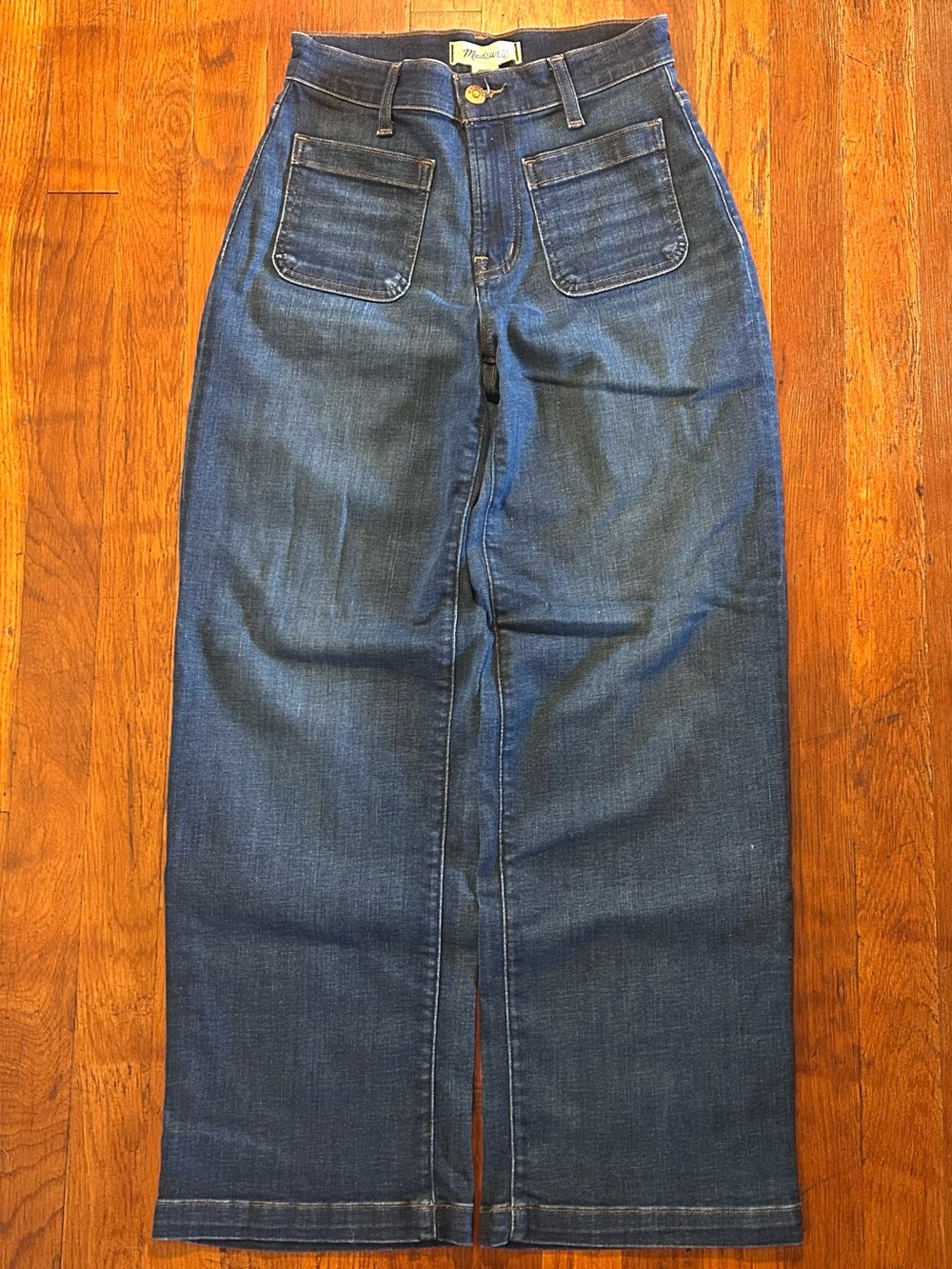 Madewell Emmett Wide Leg Dark Wash Patch Pocket Baggy Denim Blue Jeans 25P NWOT